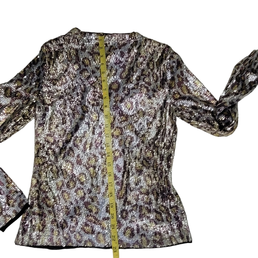 Oleg Cassini Platinum Collection Sequined Animal Print Top. Size XS. - Picture 5 of 12